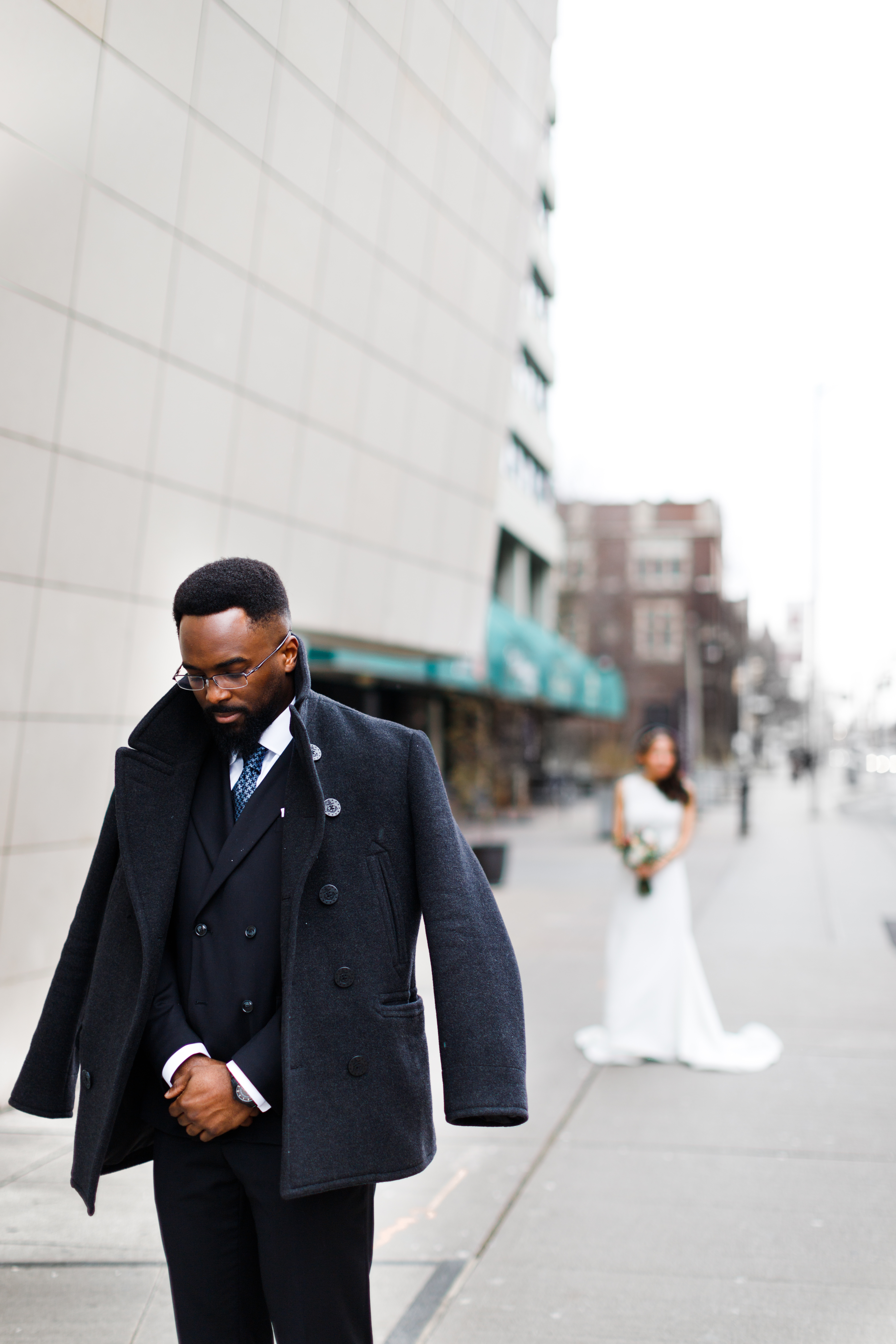 Groom before the couple's first look in Toronto