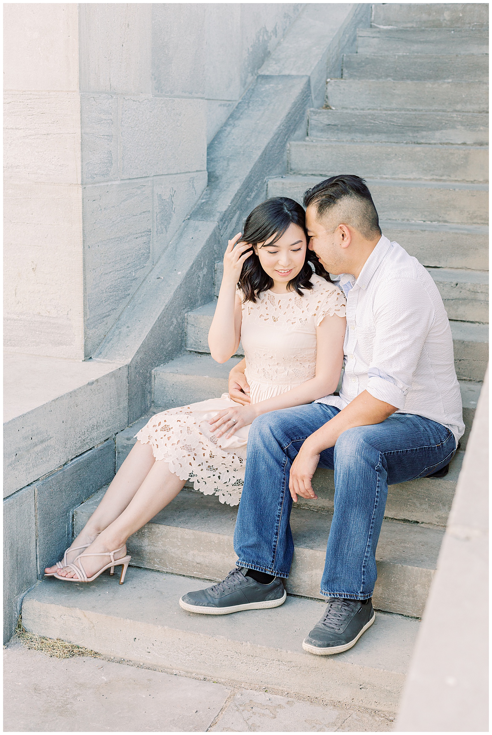 R.C. Harris Engagement Session Couple on stairs