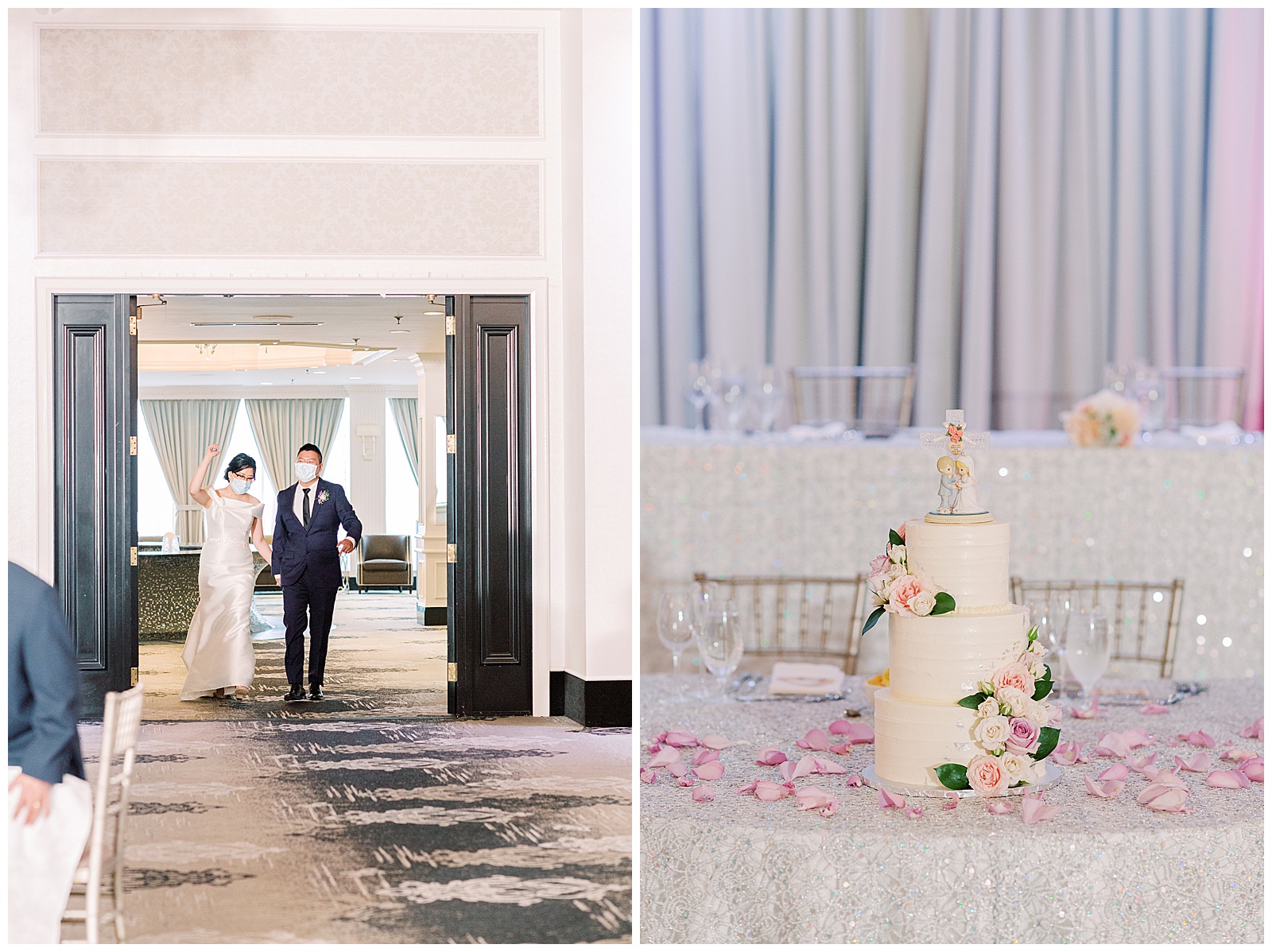 Crystal Fountain Wedding Reception Entrance and Cake