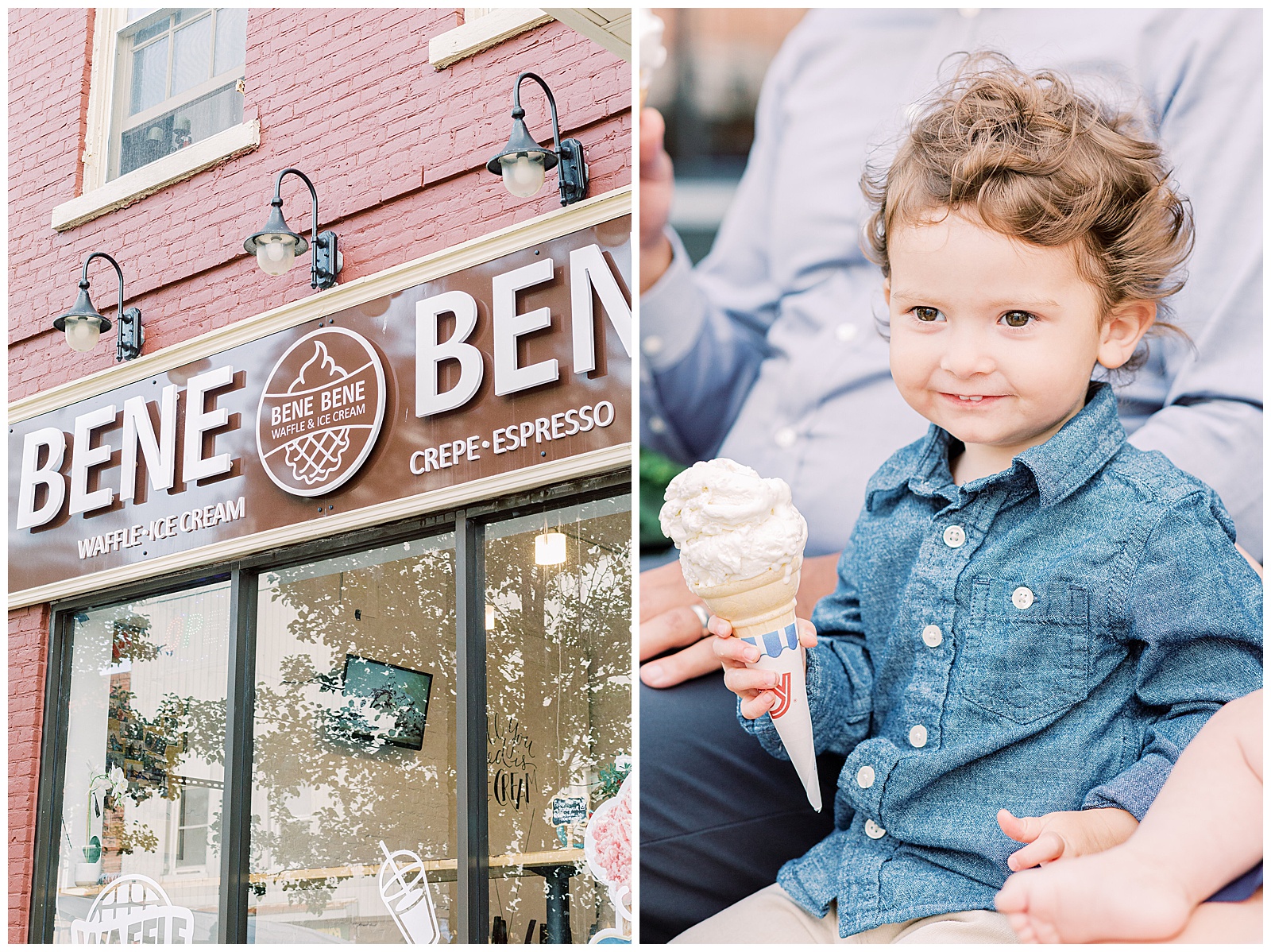 Ice Cream Parlour and small boy with big ice cream cone