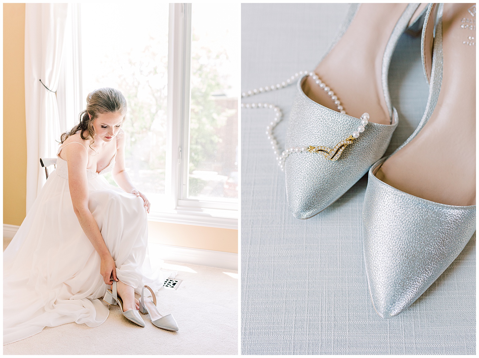 Waterdown Farm Wedding Bride prep, shoes, and necklace
