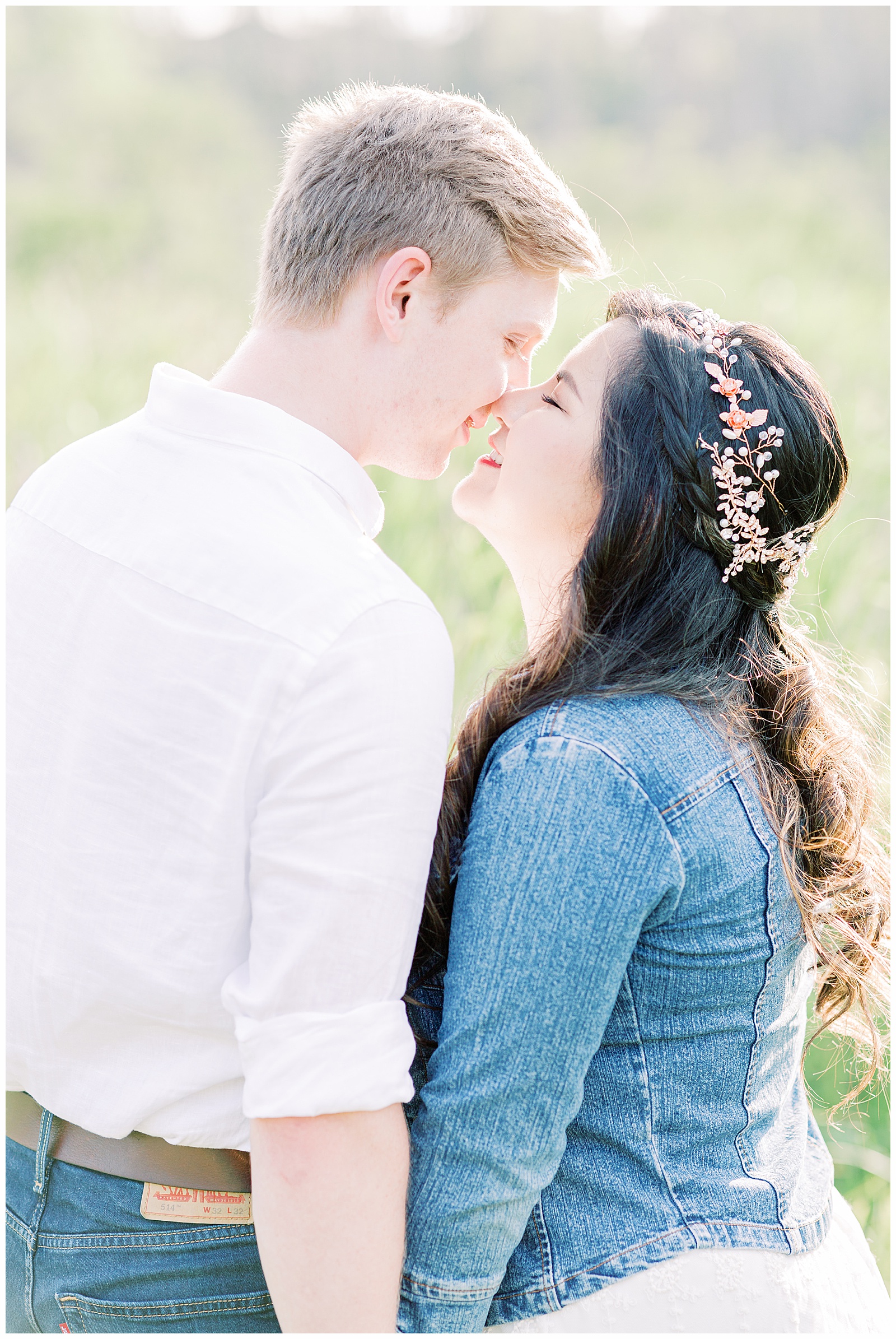 Wilcox Lake Engagement Session Couple almost kissing